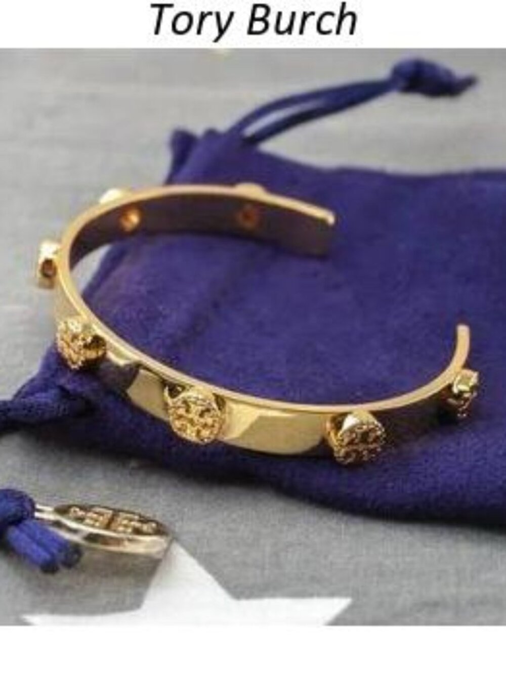 Tory Burch 18k Gold Studded Cuff Open Bracelet